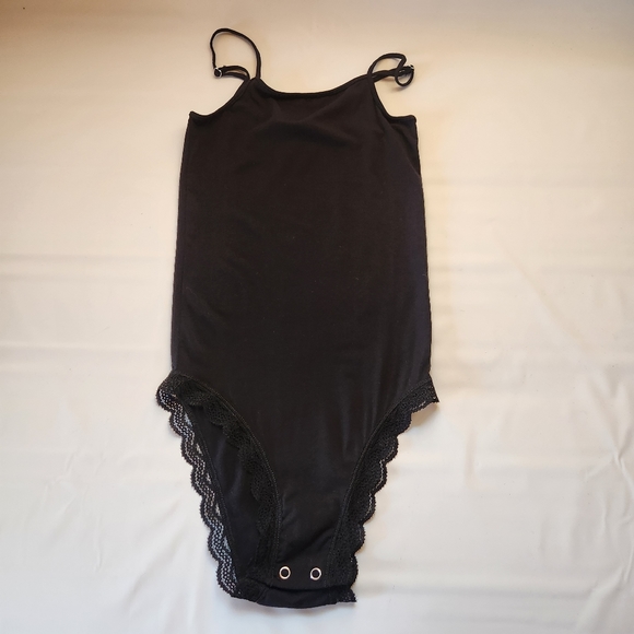 Stripe & Stare Spaghetti Stap Black Bodysuit Super Soft Size XS - Picture 2 of 12